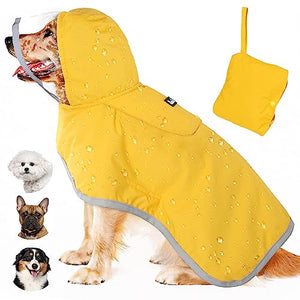 Lukovee Dog Raincoat, Dog Rain Jacket with Clear Hooded Double Layer for Large Medium Small Dogs Puppies, Waterproof Hooded Slicker Poncho with Reflective Rim & Storage Pocket (Yellow,M)