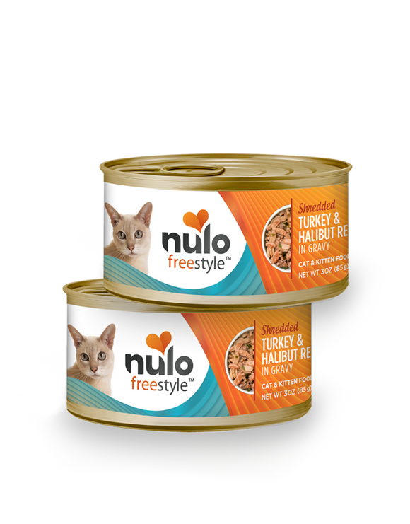 NULO CAT FS GRAIN FREE SHREDDED- TIRILLAS TURKEY & HALIBUT LATA 3 OZ - 85 GR