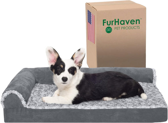 Cama ortopédica Furhaven para perros medianos y pequeños con cojines extraíbles y funda lavable, para perros de hasta 35 libras.