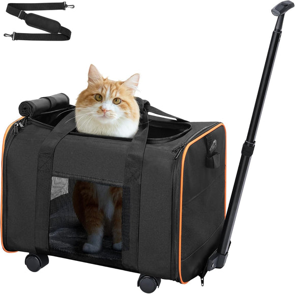 Transportador para perros y gatos con ruedas, aprobado por aerolíneas, para perros pequeños