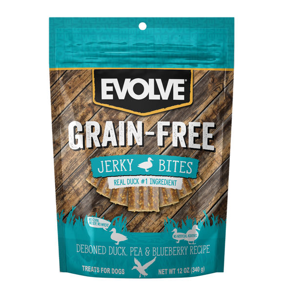 EVOLVE DOG SNACK GRAIN FREE JERKY DUCK - PATO 12 OZ -340 GR