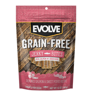 EVOLVE DOG SNACK GRAIN FREE JERKY SALMON 12 OZ -340 GR