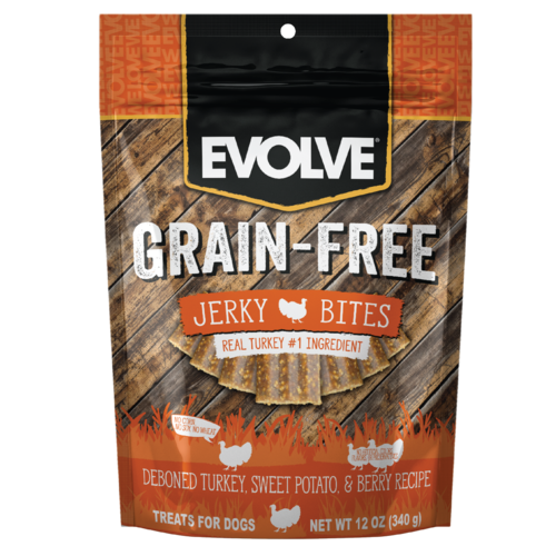 EVOLVE DOG SNACK GRAIN FREE JERKY - PAVO 340 Grs.