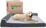 Furhaven - Cama para perro de espuma de gel refrescante, estilo diván en forma de L, de felpa y estampado de almendras, almendras azules, talla jumbo (XL)