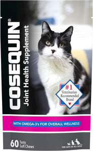 Nutramax Cosequin - Suplemento de salud articular para gatos, con glucosamina, condroitina y omega-3, 60 masticables suaves