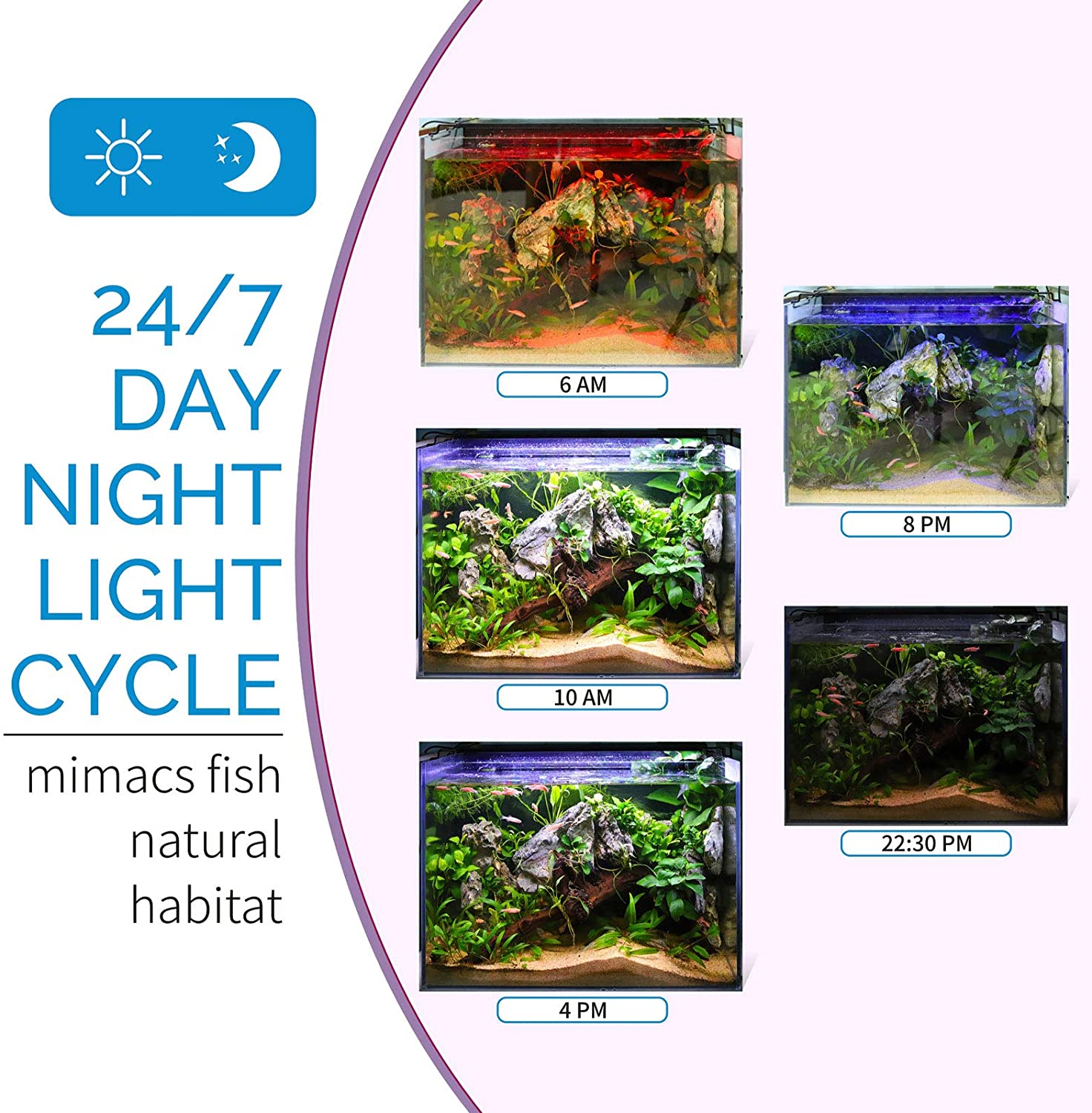 AMZBD - Luz LED para acuario con temporizador, modo 24/7 + modo de