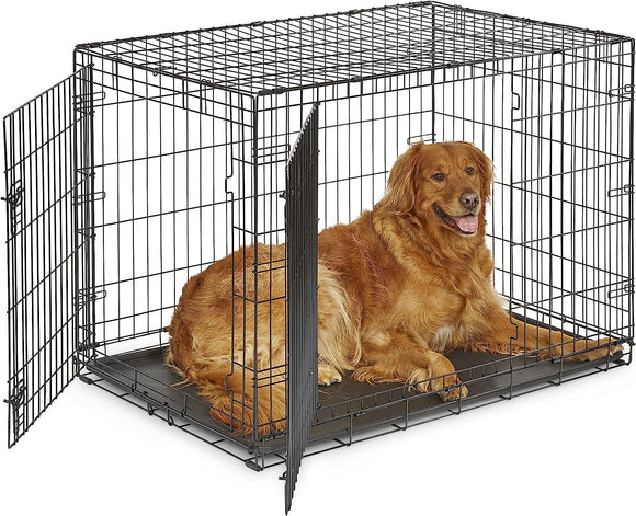 Jaula de metal para perros, con puerta simple o doble, plegable de New World, Puerta doble, 42 - pulgadas, Negro